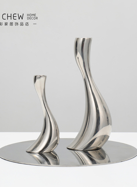 轻奢风银色金属浪漫烛光晚餐摆件