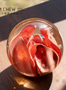 高档透明木棉花水晶圆球创意摆件招财纳福转运球客厅家送礼装饰品