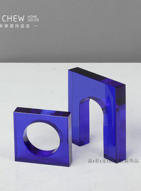 轻奢蓝色门型拱形桌面水晶摆件圆球托盘办公洽谈桌售楼处手工饰品