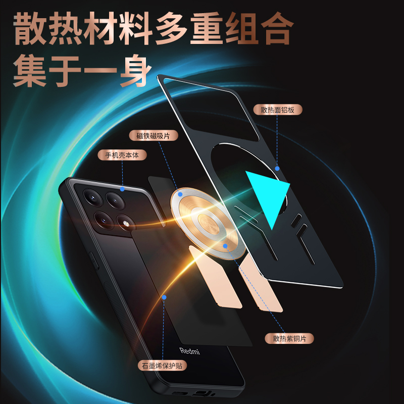 霸王风适用红米k80手机壳k70pro散热k60ultra至尊版pro保护套冠军版k70e降温k60pro导热k60全包防摔磁吸新款 - 图0