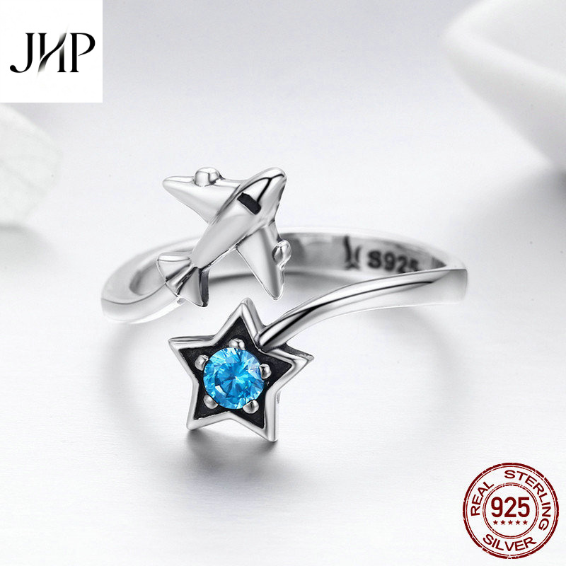 锦河畔新款锆石时尚女士戒指飞机开口可调节纯银s925指环 - 图2