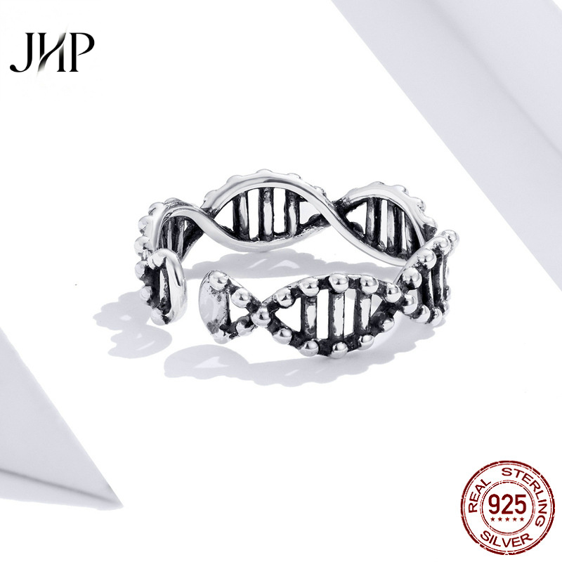 锦河畔原创DNA纯银戒指女士创意diy抹黑925银欧美戒指开口 - 图0