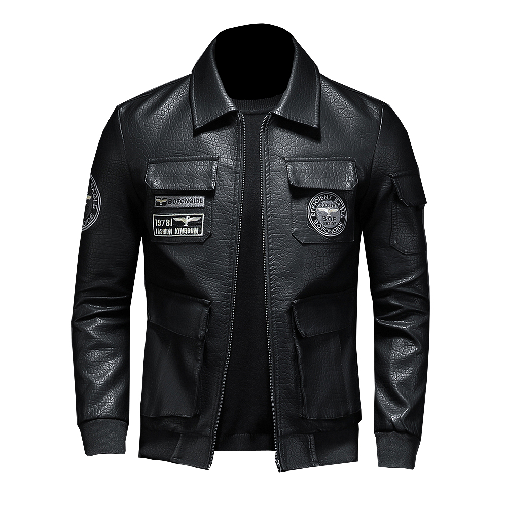 2025春秋新款军旅风飞行员皮夹克外套男士大码修身翻领刺绣男皮衣,淘宝优惠券,粉丝福利购,淘宝优惠卷