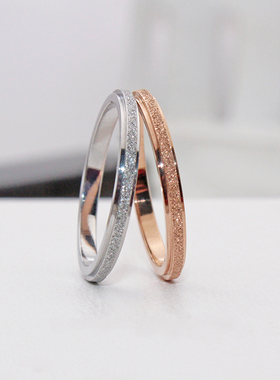玫瑰金闪砂磨砂钛钢戒指食指环潮