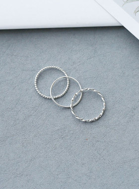 光面麻花素圈戒指女纯银简约开口