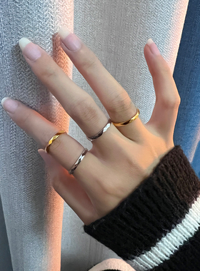 不掉色棱形钛钢戒指18K金色素圈