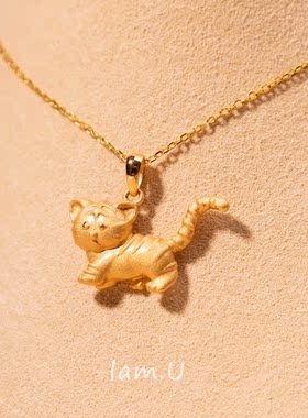 S925纯银镀金生肖虎吊坠项链可爱