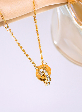 新款套装罗马双环项链女手链耳钉时尚不掉色防过敏钛钢锁骨链网红