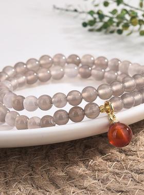 弘法寺天然烟灰紫玛瑙好运手链