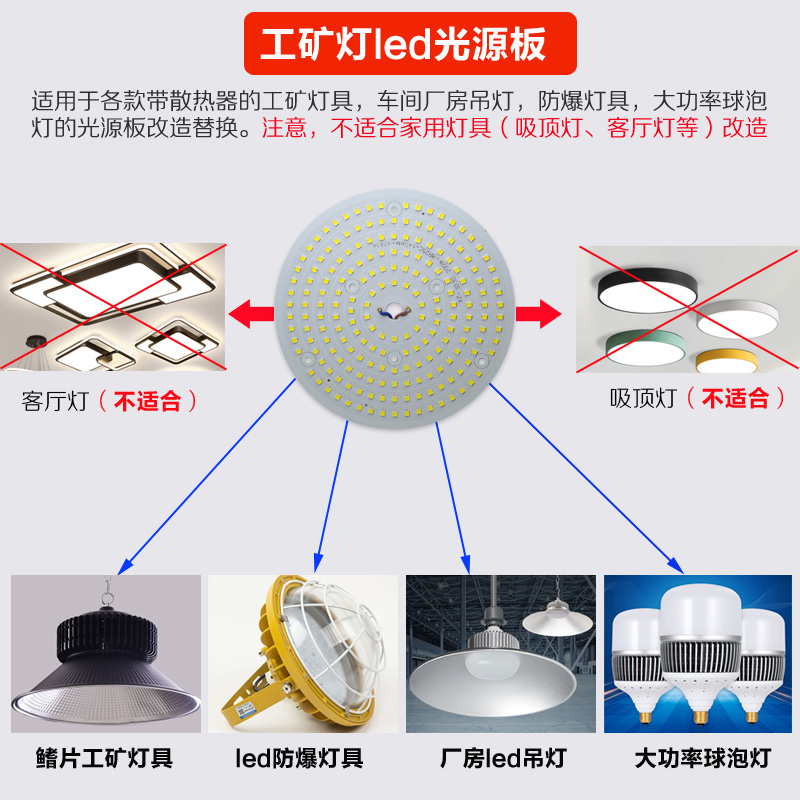 led工矿灯板厂房灯芯工厂房车间大功率灯泡光源板50w100w150w200w-图0