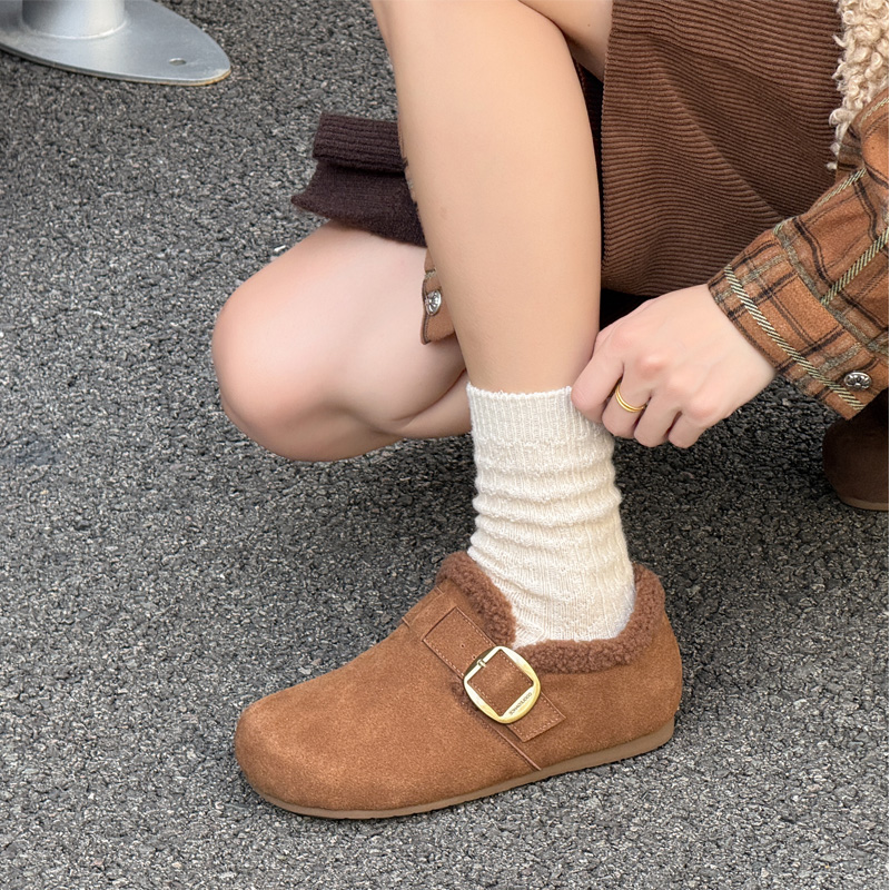 宽胖脚肥大码女鞋41-43大丫丫2025冬季新款平底加绒勃肯鞋808-5 - 图1