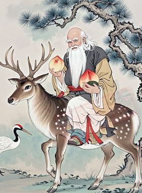 新款南极仙翁松鹤延年送寿星长辈贴画卧室书房室内装饰不干胶贴纸
