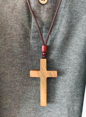 木质十字架项链复古手工雕刻
