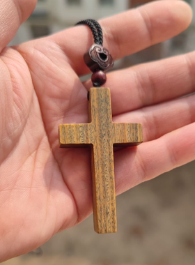 如意祥云绿檀木手工雕刻木十字架