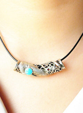 藏银镂空金刚藤心经滴釉锁骨链