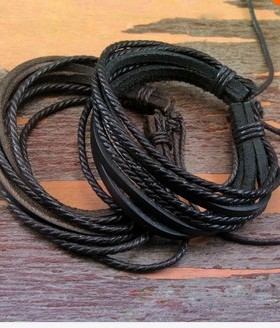 多层韩版时尚风编织皮手链包邮