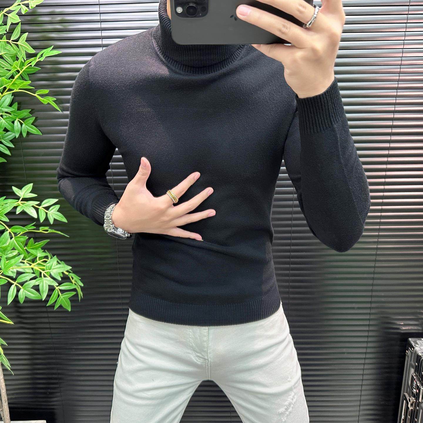 高端简约秋冬男士高领毛衣韩版修身纯色保暖内搭男针织衫打底毛衣,淘宝优惠券,粉丝福利购,淘宝优惠卷