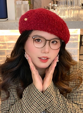 ［大头阿枝］贝雷帽女款秋冬季韩版百搭时尚毛绒画家帽大头围帽子