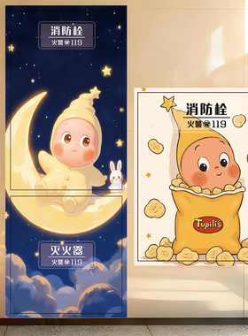 星星人消火消防栓灭火器柜门贴纸