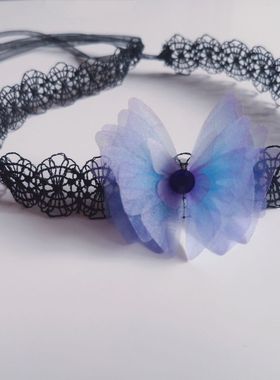 秋绽放女性感简约美颈链性感黑丝轻薄透气紫蝴蝶不扎脖子链锁骨链