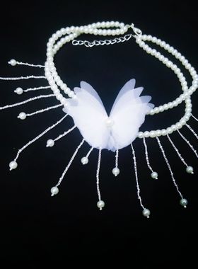 美颈修饰脖子饰品颈链项圈优雅仙气白蝴蝶萝莉装晚礼服流苏锁骨链