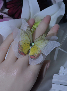 10厘米立体大蝴蝶森系薄纱指环花戒指女仙气国潮旗袍舞蹈跳舞表演