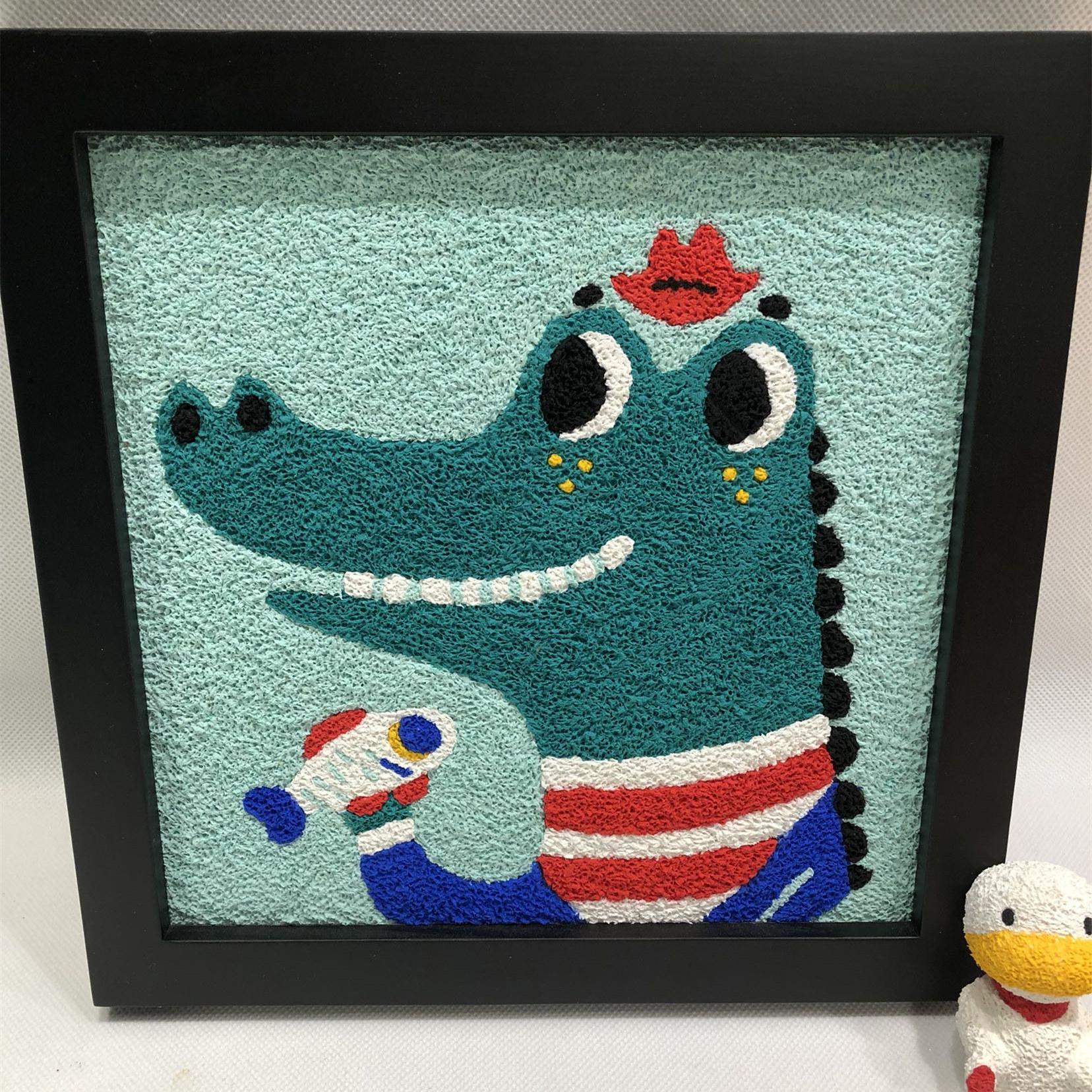 新品凶残可爱小恐龙手工彩印diy减压纸浆画材料包送方相框30x30cm