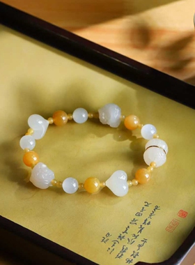 玉器工艺品天然新疆和田玉青海料淡藕粉色 糖料diy并蒂莲手链女款