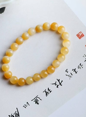 玉器工艺品天然新疆和田玉新疆且末料老料俏糖色圆珠手串女款手串