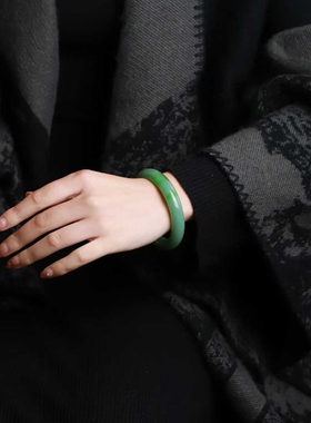 玉器工艺品天然新疆和田玉碧玉老料猫眼素面镯女式玉石手镯附证