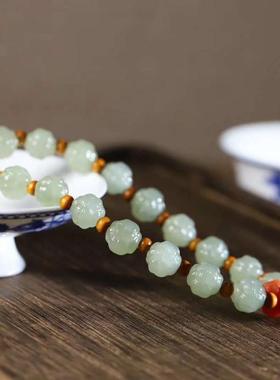 天然和田玉正品青海料绣球手持