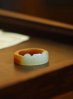 和田玉糖玉猫耳玉石戒指可爱风