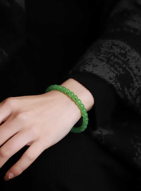 天然新疆和田玉玉器工厂店和田玉碧玉老料果绿色老型珠@手串手饰