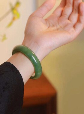 玉器工艺品天然新疆和田玉 俄料碧玉老料猫眼素面镯玉手镯女礼物