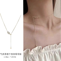 Necklace suitable for summer S925 pure silver flow Su neck necklace choker draw a Y-word lock bone chain inlay