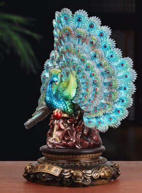 锦秀前程孔雀开屏摆件中式家居客厅玄关电视柜装饰品乔迁新居礼物