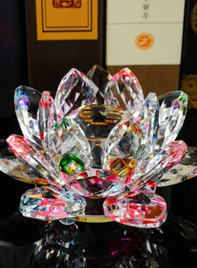 水晶玻璃莲花摆件中式装饰品