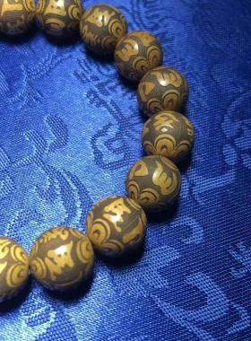 精品桃木木作精雕刻六字真言木雕12mm单圈手链手串佛珠文玩礼品