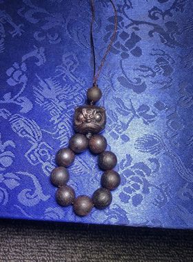 精品降真香木作精雕刻醒狮木雕小挂件手机链包包挂10mm圆珠链子