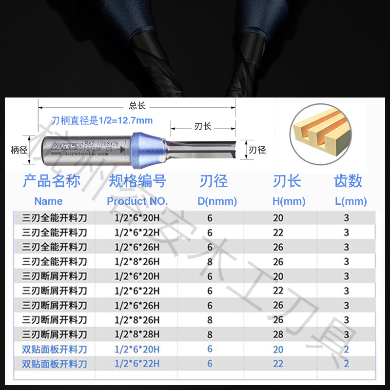 雅登TCT魔力X234全能断屑复合螺旋三刃开槽刀刨花板多层板贴面板-图2