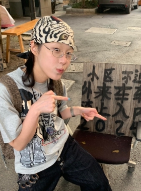 日系街头白虎双面纯棉头巾方巾