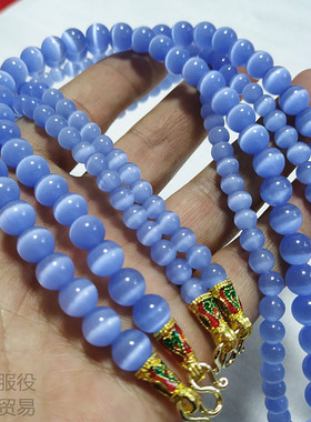 蓝色猫眼石女士佛牌链子2021新品