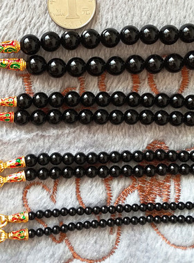 不易褪色纯黑色天然链毫米黑玛瑙