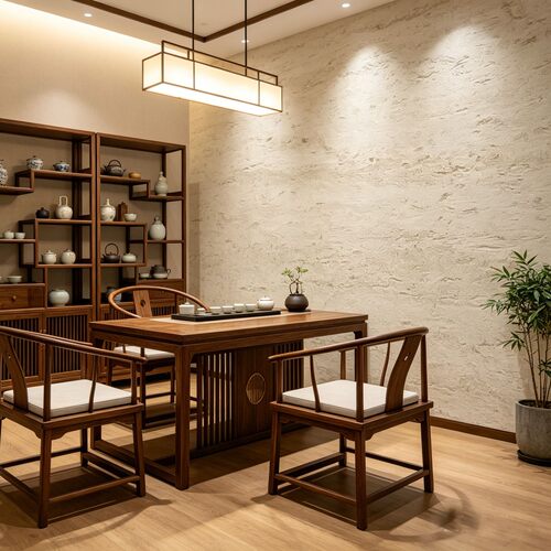 洞石艺术漆墙布侘寂风轻奢现代岩石纹哑光服装店展会横纹肌理壁布 - 图1