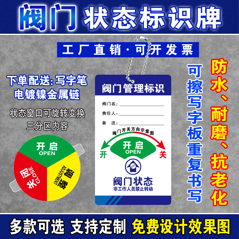 设备阀门状态气瓶状态牌医院氧气体标示牌常开常闭关管道标识挂牌