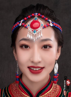 蒙古族舞蹈演出头饰耳环女少数民族表演发饰手工串珠珠蒙古袍配饰