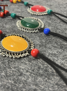 蒙古元素项链女少数民族风饰品皮绳时尚毛衣链复古手工长链项链