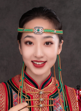 少数民族风发绳手工编制皮绳蒙古舞蹈演出头饰蒙古族发带长流苏款