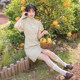 Chuandai Time: Drinking Iced Tea Multi-color Sen Department Sweet Girls Short Cheongsam Wide Sleeves A-Line Dress Female Summer