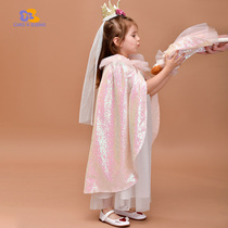 Childrens Christmas costumes cloak cape cosplay to wear a bright piece of cute girl princess pink outfits